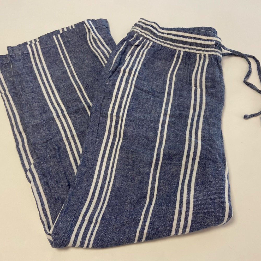 Old Navy Blue and White Striped Linen Blend  Wide Leg Pants